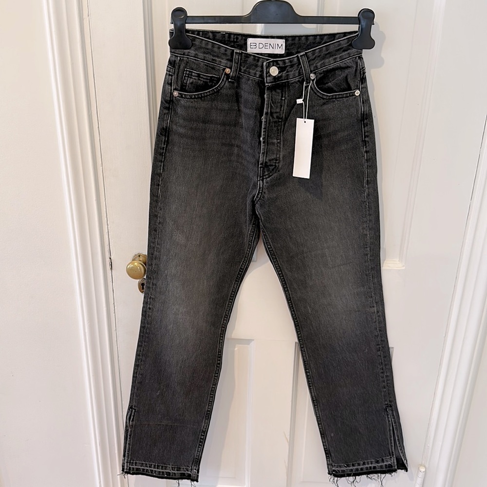 Brand new with tags EB Denim split seam raw hem black/grey wash. Celebrity fave!